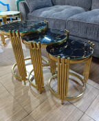 3 piece marble top nesting coffee table set – gold frame with black gloss finish