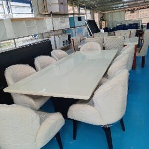 6 seater dining set with marble top table and padded chairs