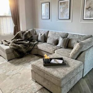 premium gray l shaped sofa with spring cushions